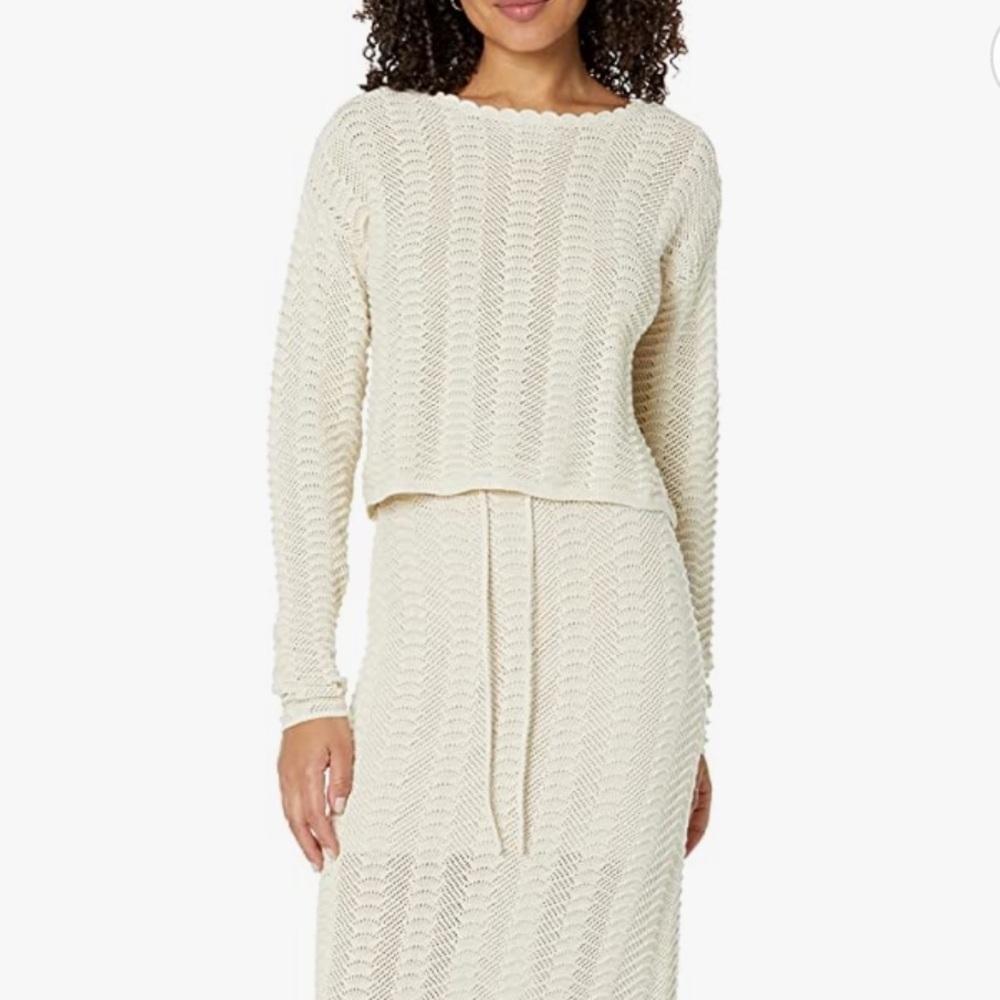 The Drop Women's Makayla Crochet Drop-Shoulder Cropped Pullover